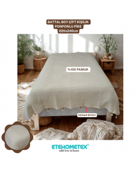 ETEHOMETEX PONPONLU PAMUK PİKE ÇİFT KİŞİLİK 220X240CM KREM 8696474231901